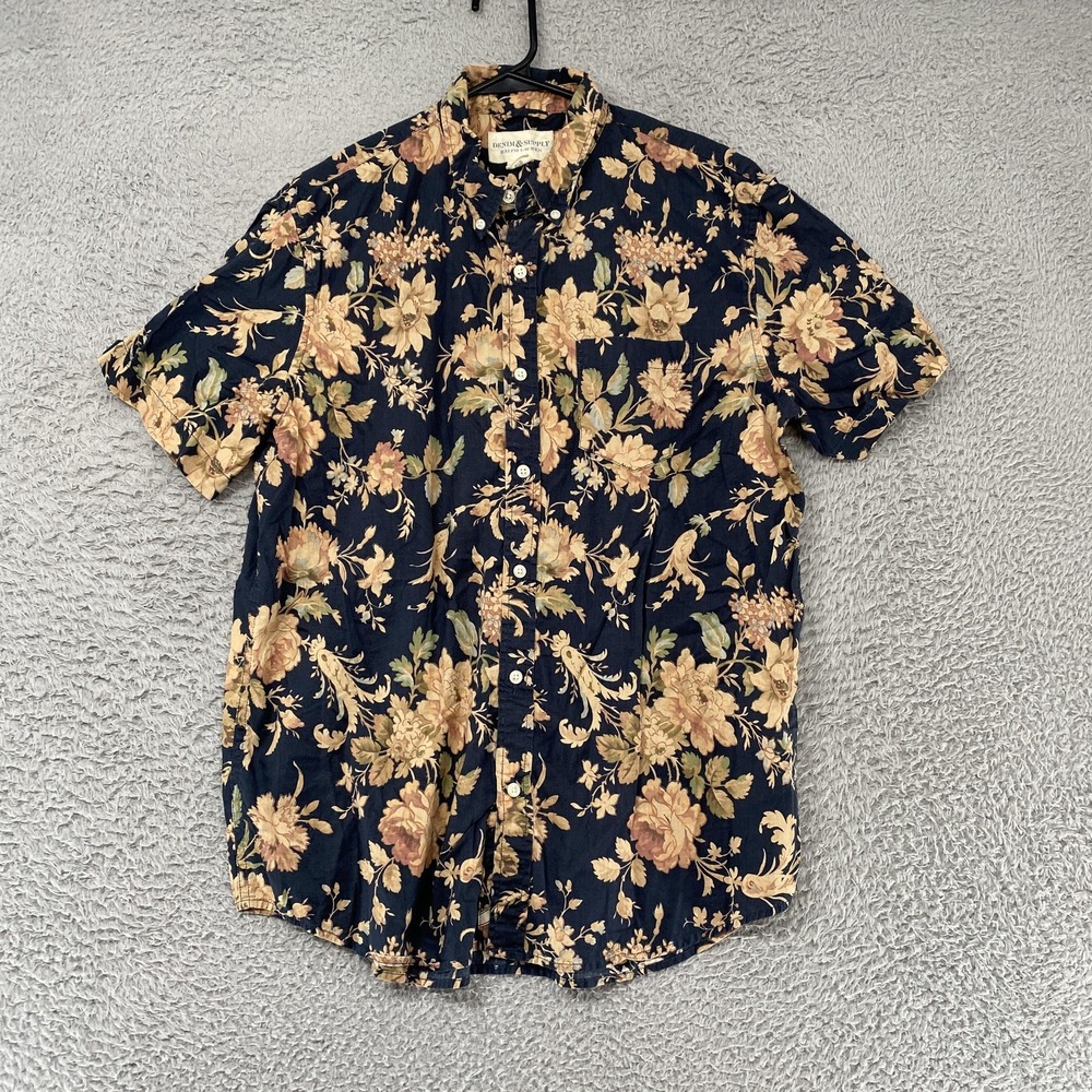Denim & Supply Ralph Lauren Shirt Mens Large Blue Floral Short Sleeve Button Up